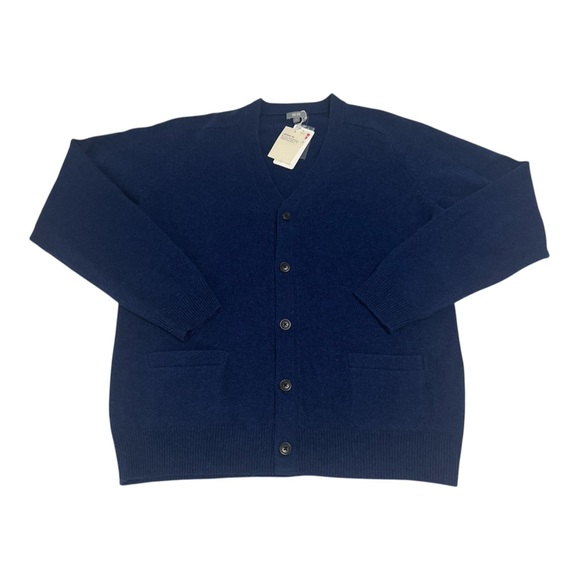 Uniqlo Cardigan Men's Large Blue Lambswool Pockets V-Neck